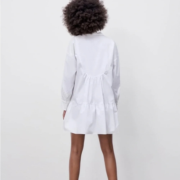 Zara White 100% Cotton Faux Pearl Buttons Voluminous Poplin Shirt Dress - Picture 2 of 12